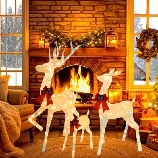 Whimsical Lighted Deer Family Set with 210 Warm White LED Holiday Lights Height 60"x 48" x 32" {2}