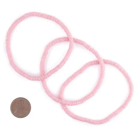 The Bead Chest Boho Stretch Bracelet, Pastel Pink - Stackable African Vinyl Heishi, Unisex for Men & Women {2}