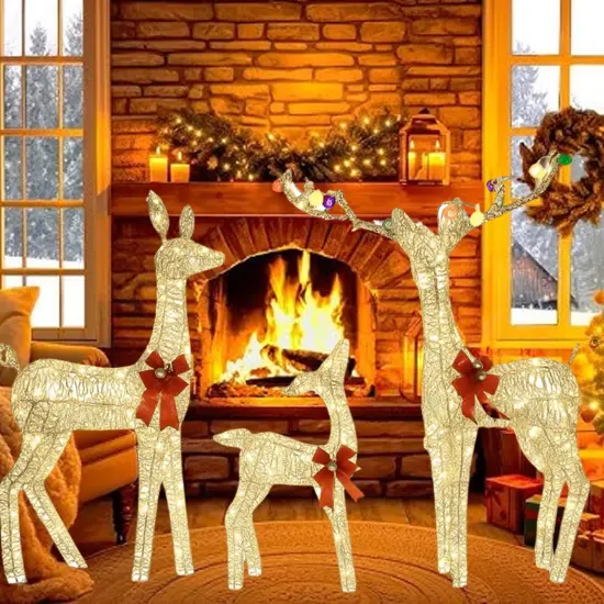 Seasonal Lighted Reindeer Family with Shimmering Iridescent Finish 52"+46"+29" {5}