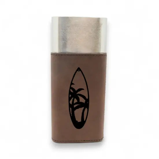 Cigar Case with Cutter - Palm Tree Surf Board - Leather Rustic/Silver {2}