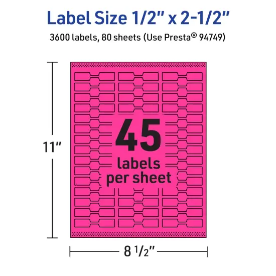 Avery Neon Magenta Paper Labels, 0.5" x 2.5" Barbell {5}
