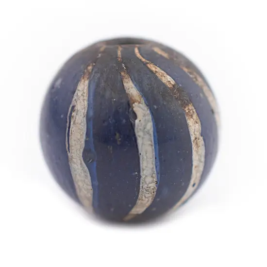 The Bead Chest Blue Stripe Jatim Java Bead (Single Bead, 20mm) {4}