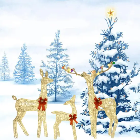 Christmas Yard Reindeer Set with Prelit Iridescent PVC Body Design 52"+46"+29" {3}