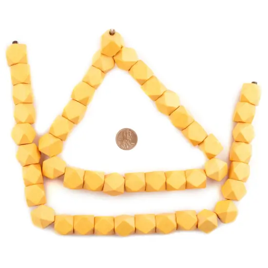 The Bead Chest Yellow Cornerless Cube Wood Beads: 17mm Diamond Cut Natural Organic Beads for Jewelry Making {2}