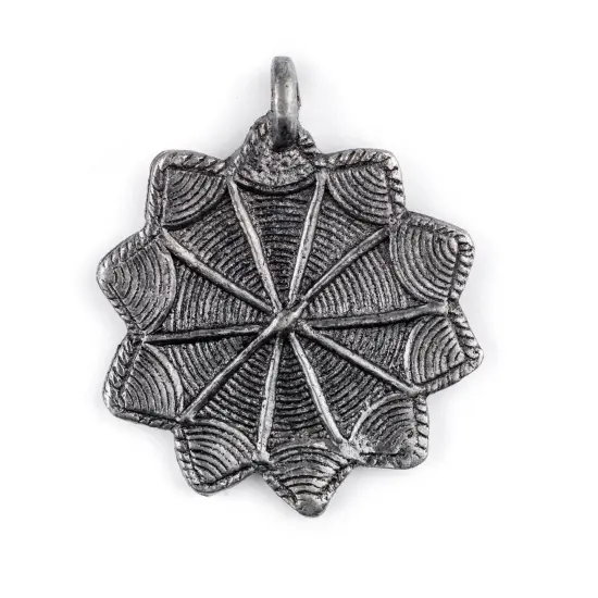 The Bead Chest Silver 10-Point Baule Star Pendant (41x47mm): African Tribal Metal Pendant for DIY Jewelry and Necklace {1}