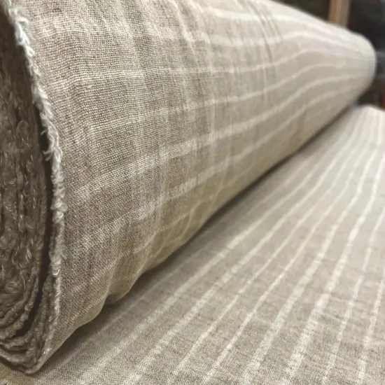 1 Yard Washed Linen Two Tone Uneven Stripe Sewing Crafts Fabric 60" Width Tone Natural/Light N {6}