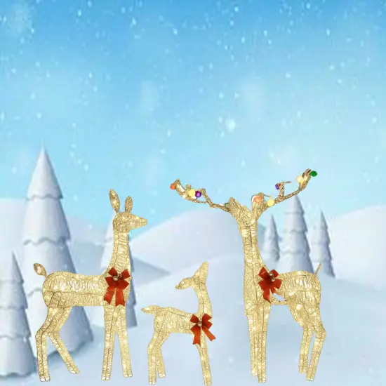 Large Iridescent Reindeer Trio with Lights for Christmas Front Yard Setup 52"+46"+29" {4}