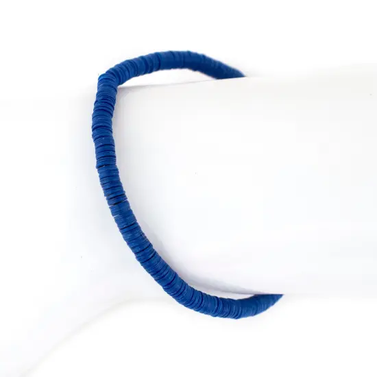 The Bead Chest Boho Stretch Bracelet, Cobalt Blue - Stackable African Vinyl Heishi, Unisex for Men & Women {3}