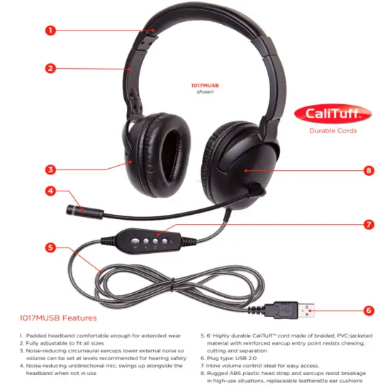 Califone NeoTech Plus 1017MUSB Premium, Over-Ear Stereo Headset with Gooseneck Microphone, USB Plug, Black {3}