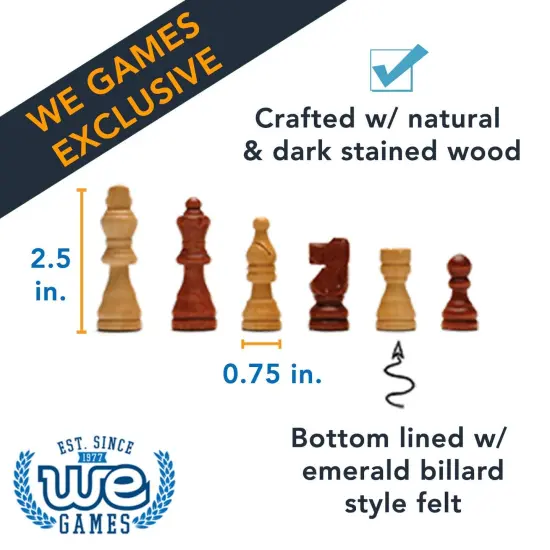 WE Games French Staunton Wood Chess Pieces with 2.5 inch King {3}