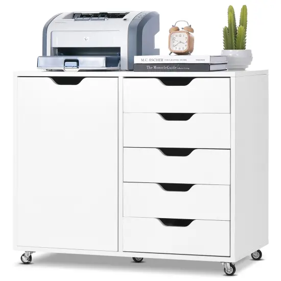 Costway 5-Drawer Chest Rolling Storage Dresser Lateral File Cabinet with Adjustable Shelf {1}