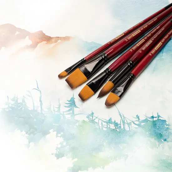 Creative Mark Ebony Splendor Long-Handled Synthetic Sable Paint Brush, Brights, Pack of 3, Teijin Multi-Filament Hair, Handcrafted Synthetic Paint Brushes for Acrylic, Watercolor Painting and More {6}