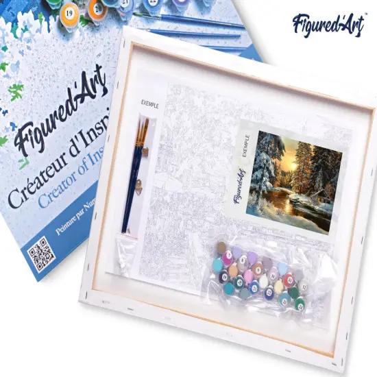 Figured'Art Paint by Numbers for Adults with Frame Sunset Forest 16"x20" - Craft Art Painting DIY Kit Canvas Already Stretched on a Wooden Frame {5}