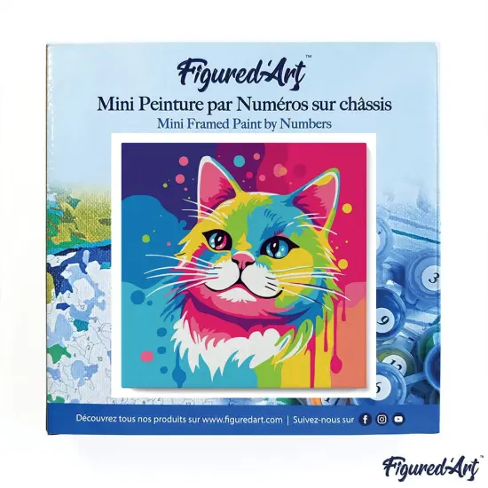 Figured'Art Mini Paint by Numbers Kit for Adults with Frame Cat Abstract Pop Art Small format 8"x8" - Craft Art Painting DIY Canvas Already Stretched on a Wooden Frame {3}