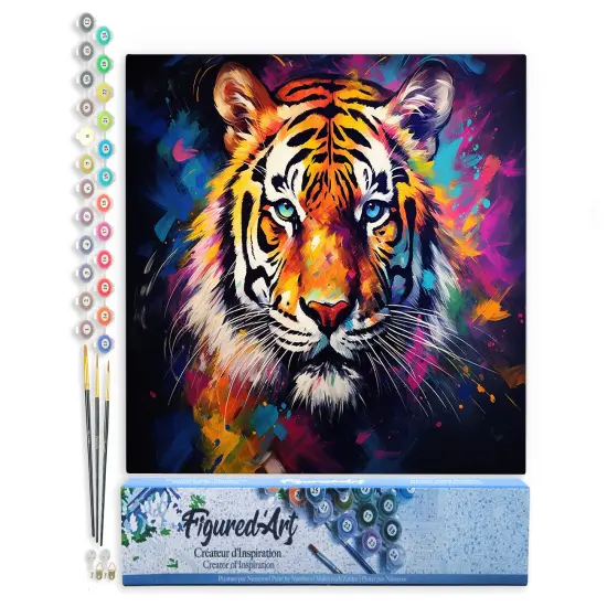 Figured'Art Paint by Numbers for Adults Colorful Abstract Tiger 16"x20" - Craft Art Painting DIY Kit Rolled Canvas Without Frame {1}