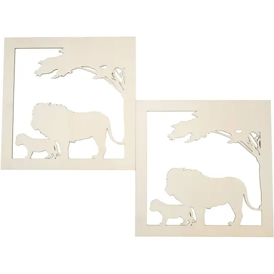 Wooden Cutouts for Crafts, Lion Cutout Sign (11.6 x 0.2 in, 2-Pack) Brown {5}