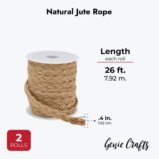 2 Rolls Natural Jute Rope Twine, Braided String for Crafts, Gifts, 10mm Thick (0.4 In x 26 Ft) Brown {3}