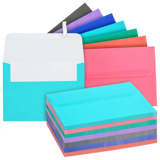 100 Pack Colored 4x6 Envelopes for Invitations, Birthday Cards, Wedding, Photos, Self-Adhesive Peel-Off-and-Stick (A7, 7 Colors) Multicolor {1}