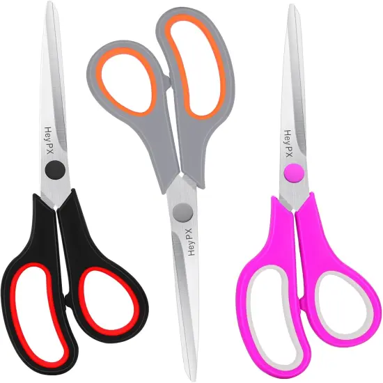 8.5" Scissors All Purpose for Office, Home, School, Sewing, Fabric and Crafts, Stainless Steel Heavy Duty Scissors with Ultra Sharp Blades and Comfort Grip Handles, 3 Pack, Multicolor {1}