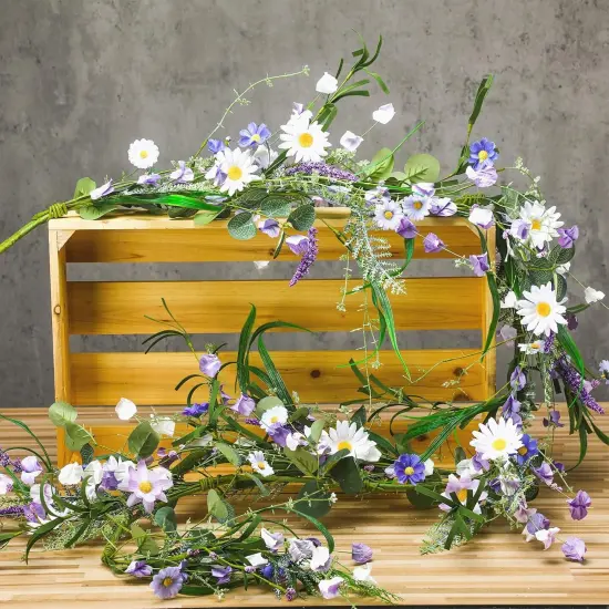 2 Pcs 6 ft Lavender Daisy Flowers Summer Floral Garland, Summer Artificial Hanging Floral Garland for Home {4}