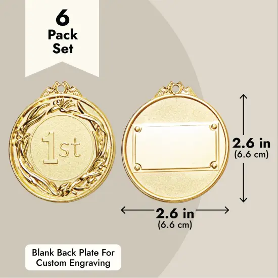 6-Pack 1st, 2nd, 3rd Place Award Medals for Kids and Adult, Participation Awards with 15.5-Inch Prize Ribbons for Sports, Tournaments, Competitions (Metal, 2.6 in) Multicolor {7}