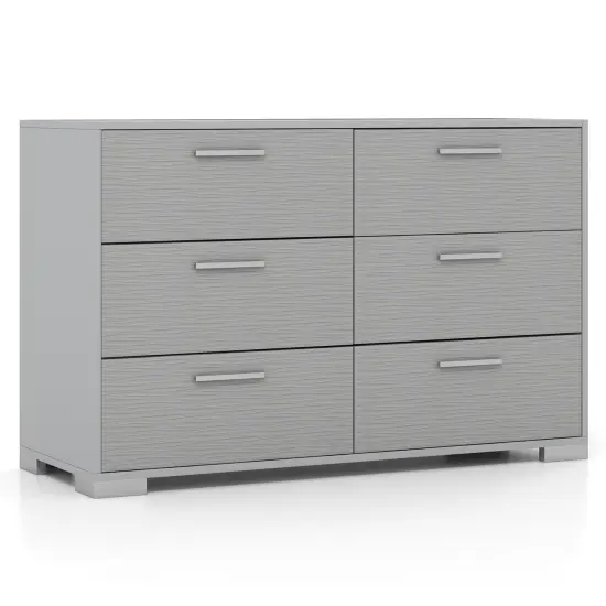 6 Drawer Grey Dresser with Wide Top and Metal Base Storage Cabinet for Bedroom or Entryway {1}
