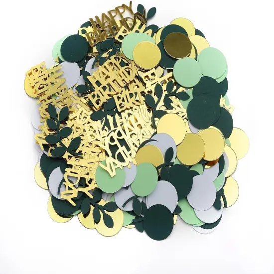 300 Pcs Sage Green Happy Birthday Confetti Greenery Gold Table Confetti Decorations Green and Gold Birthday Party Decorations (Happy Birthday) {2}
