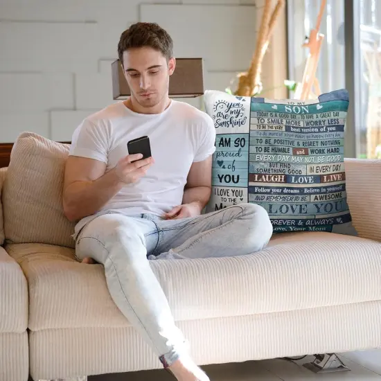 Son Gifts From Mom - Throw Pillow Covers 18 x 18 Inch for Adult or Grown Sons, Graduation and Birthday {2}