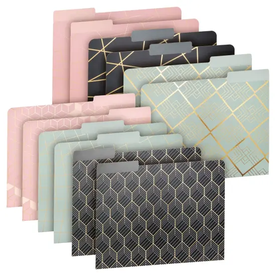 12 Pack Decorative File Folders with Gold Foil Geometrical Accents, 1/3 Cut Tab, for Office, Letter Size (11.5 x 9.5 In) Pink {1}