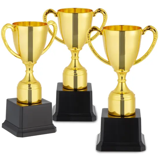 3 Pack 7 Inch Gold Plastic Trophies for Kids - Award Trophy Cup Set for Sports Tournaments, Competitions {1}