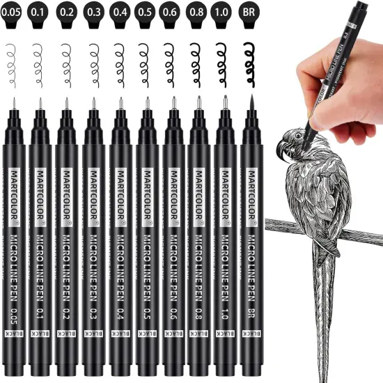 Micro Pen Fineliner Pens, 10 Size Fine Point Archival Black Ink Pens, Waterproof Multiliner Pen for Artist Illustration, Sketching, Art Drawing, Anime, Manga, DIY Gifts Projects {1}
