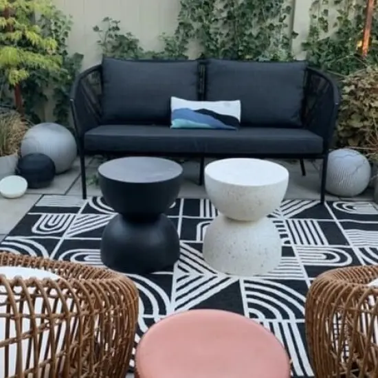 Set of 2 17.75"H Multi-functional MGO Faux Terrazzo Garden Stool or Planter Stand or Accent Table White & Black {2}