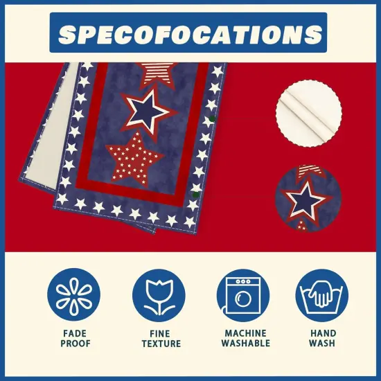 Blue Patriotic Red White Stars America 4th of July Memorial Day Independence Day Table Runner Decoration for Home Kitchen Holiday Party {4}