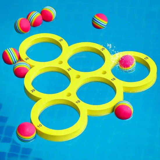 Pool Toys Games Set, Water Sports Toys for Pool Floating Throwing Games with 10 Rainbow Golf EVA Balls, Fun Gifts, Floating Pool Water Toys for Teens Adults and Family(Triangle) {1}