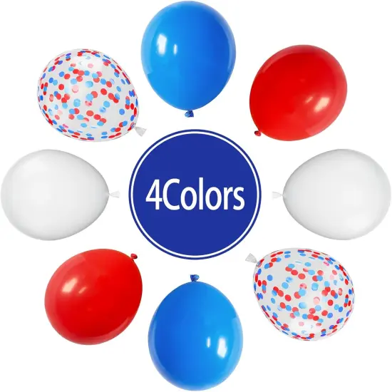 Red and Blue Latex Balloons, 30 Pcs 12 Inch White and Red Blue Confetti Balloons with Ribbons for 4th of July Independence Day Birthday Baby Shower American Party Graduation Decoration {2}