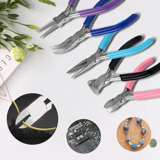 5 Pcs Jewelry Making Pliers Tools with Needle/Chain Nose Pliers, Round Nose, Bent Nose, End Nipper Pliers and Wire Cutter Jewelry {6}