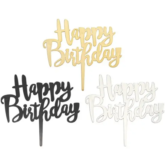 Happy Birthday Plastic Candle Holder Cake Topper, 1ct Silver {4}