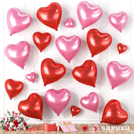 Red Pink Heart Balloons, Heart Shaped Ballons, 20 Pcs 5/10/18 inch Red Pink Foil Love Balloons for Valentine's Day Decorations Wedding Engagement Bridal Showers Anniversary Celebrations {1}