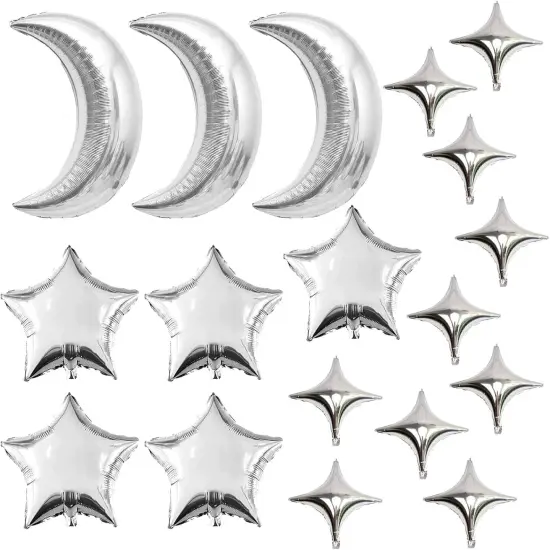 Moon Star Shape Foil Balloons Set Large Moon Aluminum Foil Balloons for Baby Shower Birthday Wedding Graduation Anniversary Party Decorations {1}