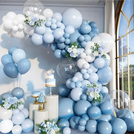 156pcs Dusty Blue Balloon Arch Kit Different Sizes Light blue Baby Blue and White and Clear Latex Balloons Garland Arch Kit for Baby Shower Gender Reveal Wedding Birthday Decorations for Boy Men {1}