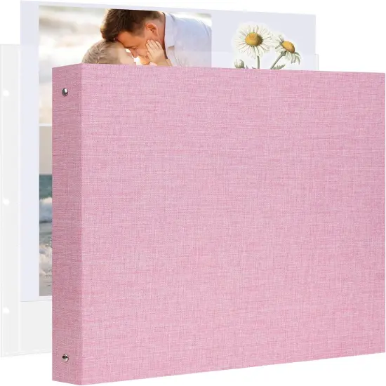 Large Scrapbook Album with 30 Sheets Plastic Sleeves and Scrap Book Paper 12x12 Inch, Linen Cover 3 Ring Photo album Scrapbooks for Wedding Baby Famliy Memory Pink {1}