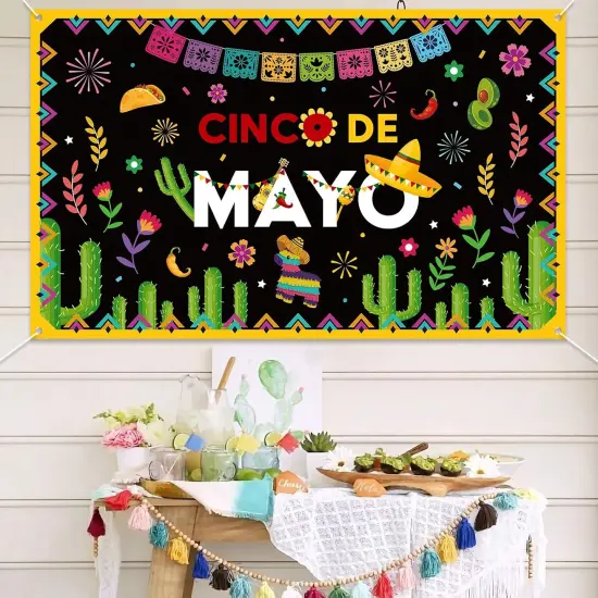Cinco De Mayo Banner Decorations - Fiesta Mexican Backdrop Photo Booth Background Party Supplies {5}