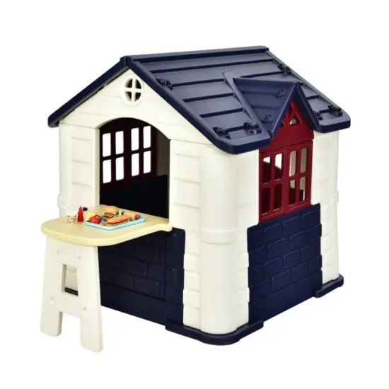 HDPE Playhouse Set with Slide, Table and Cover for Kids Yellow {7}