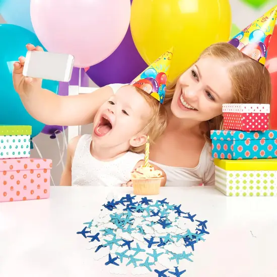 100pcs Glitter Cloud & Airplane Confetti, Plane Table Confetti, Baby Shower Party Decor, Boy Birthday Party Decorations, Clould Paper Scatter - Blue & White {5}