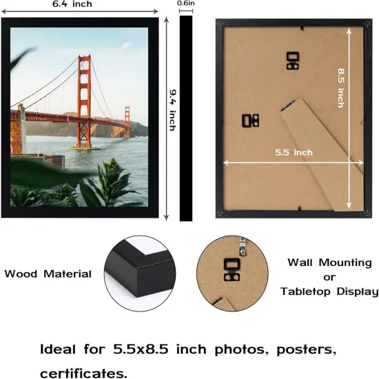 5.5x8.5 Picture Frame Black for Wall Hanging or Tabletop, 5.5 x 8.5 Frame Composite Wood Wall Gallery Photo Frame, Black {2}