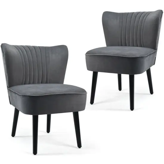 Set of 2 Leisure Armless Upholstered Accent Chair with Adjustable Footpads and Black Wooden Legs Grey {7}