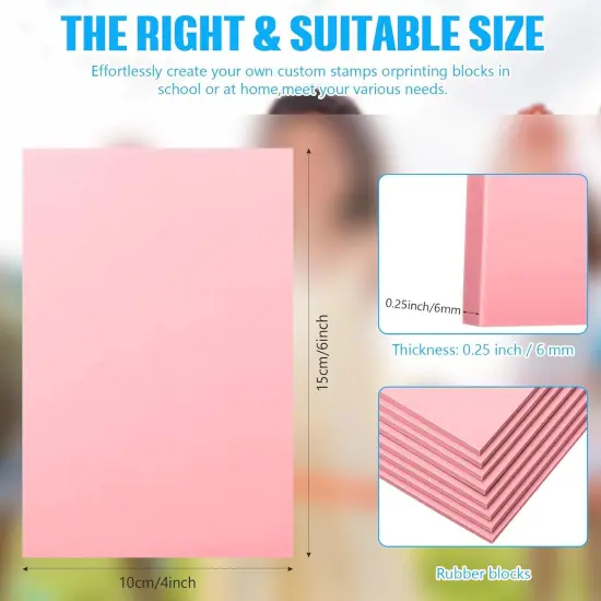4 Pcs 4" x6&ldquo; Pink Rubber Art Soft Linoleum Carving Block, Rubber Crafts Linocut Block for Printmaking,Stamp Carving Block {2}