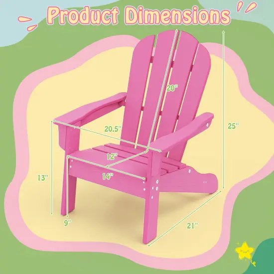 HDPE Kid's Adirondack Chair with High Backrest and Armrests Perfect Use for All Seasons Pink {4}