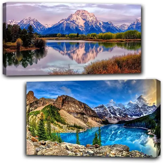 2 Pack Diamond Painting Kits，Large 5D DIY Mountain Lake Diamond Painting Kits for Adults，DIY Full Drill Crystal Rhinestone Arts and Crafts {1}