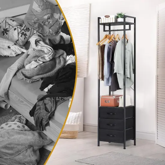 Heavy Duty Garment Rack with 3 Drawers & Shelves | 71" Tall Multi-Functional Clothing Organizer | Industrial-Strength Metal & Pine Wood Wardrobe for Bedroom, Entryway {5}